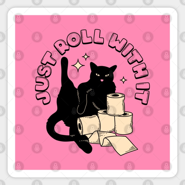 Roll with it Black Cat in pink Magnet by The Charcoal Cat Co.